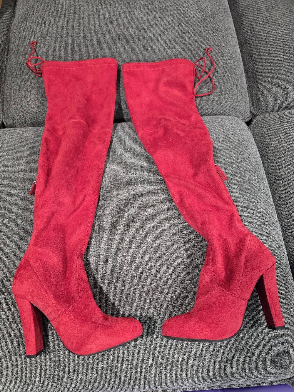Steve Madden Red Over-the-Knee Suede Block Heel Boots